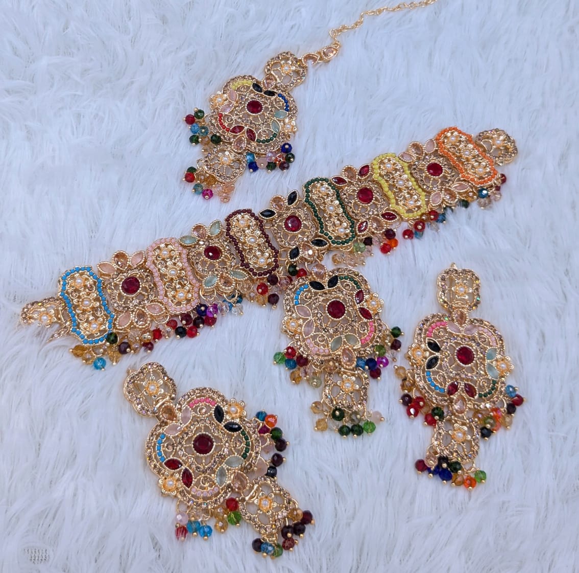 Party Wear Set  🎉  Zarqon or Poalki Work 💎 Choker Style Necklace 📿 With Tikka