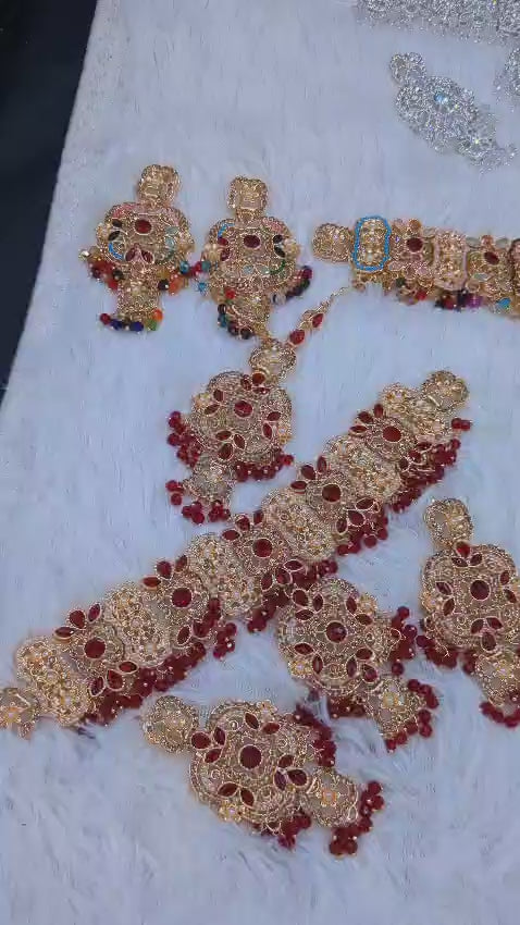 Party Wear Set  🎉  Zarqon or Poalki Work 💎 Choker Style Necklace 📿 With Tikka