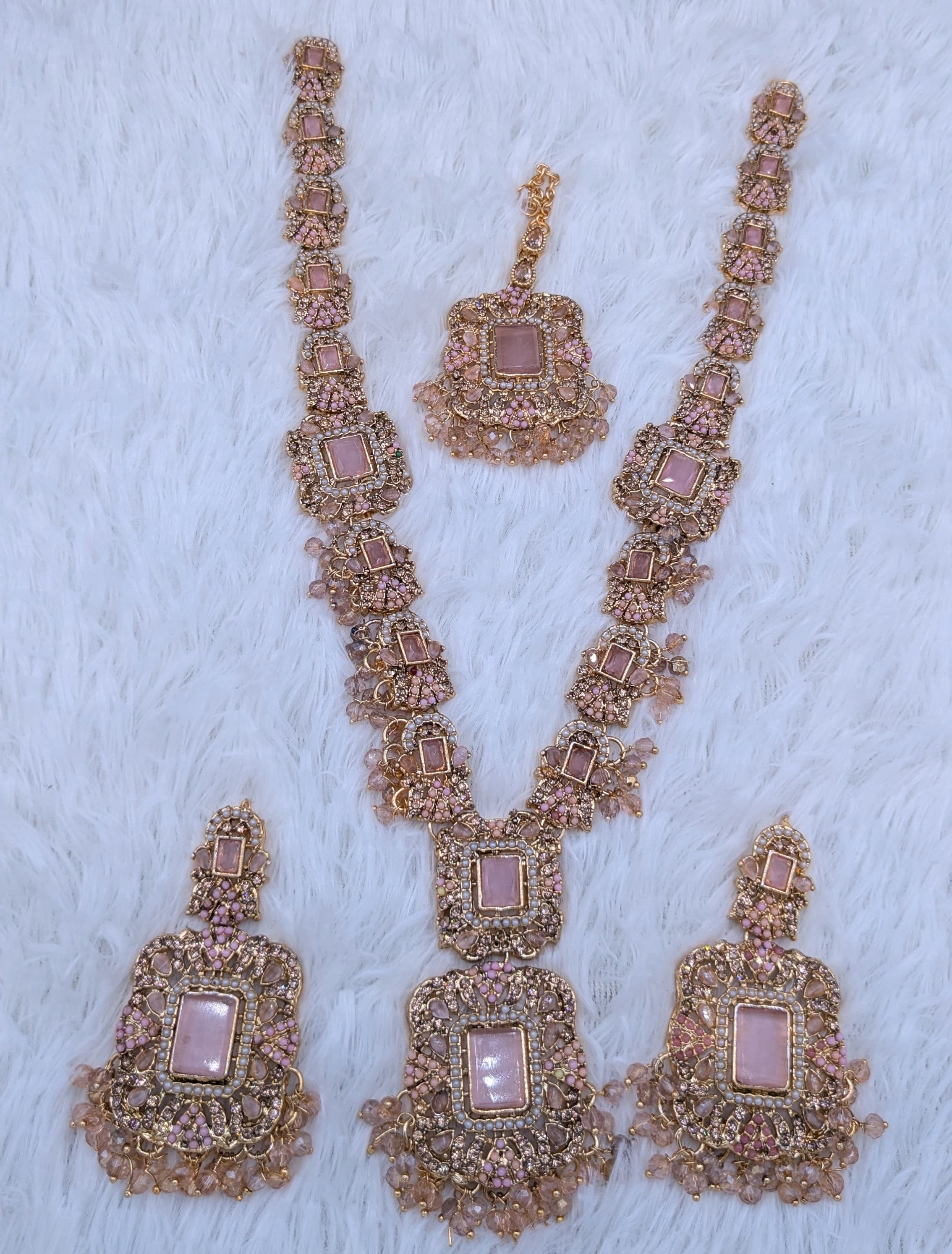 Mala Style Party Wear Set 
Zarqon or polki Work 
With Tikka